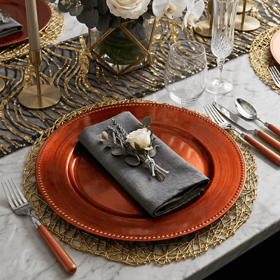 13" orange beaded charger plate in a festive table setting - thumbnail number 2