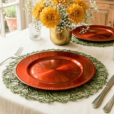13" orange beaded charger plate in a bright table setting - thumbnail number 5