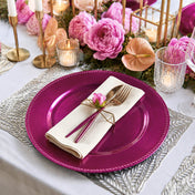 13-inch fuchsia beaded charger plate on a floral wedding table setting - thumbnail number 4