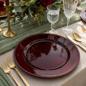 13" beaded burgundy charger plate in a refined table setting - thumbnail number 3