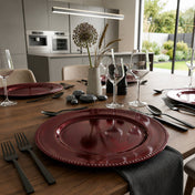 13" beaded burgundy charger plate in a modern table setting - thumbnail number 6