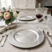 13 inch silver plain charger plate with floral centerpiece - thumbnail number 8
