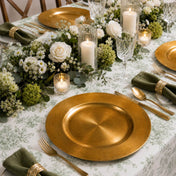 13 inch plain gold charger plate on a formal dinner table with floral centerpiece - thumbnail number 2