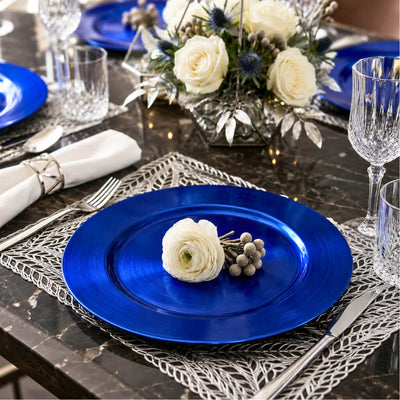 13-inch plain royal blue charger plate on a formal marble dining table - thumbnail number 4