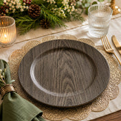 13" woodgrain plain charger plate in a holiday table setting - thumbnail number 5