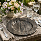 13" woodgrain plain charger plate in a rustic table setting - thumbnail number 6
