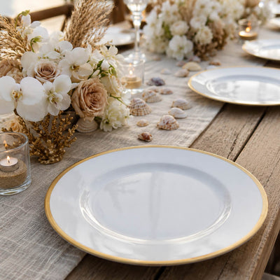 White with gold rim charger plate on a coastal tablescape - thumbnail number 2