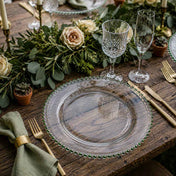 13" green beaded glass charger plate in a rustic table setting - thumbnail number 3