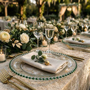 13" green beaded glass charger plate in an elegant wedding table setting - thumbnail number 4