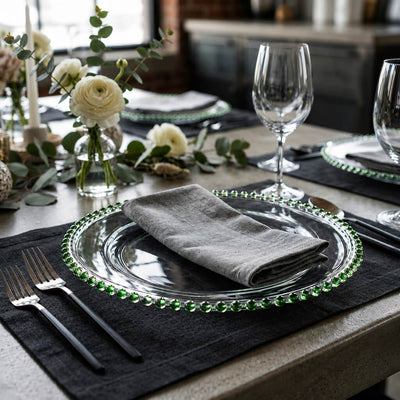 13" green beaded glass charger plate in a modern table setting - thumbnail number 5