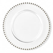 13" silver beaded glass charger plate on a white backdrop - thumbnail number 1