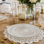 13 inch silver rim glass charger plate on a lace placemat at a formal dinner table - thumbnail number 5