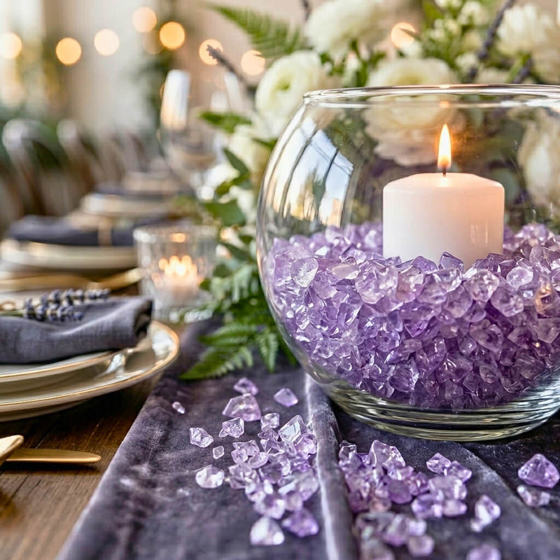 Purple Glass Pebble Vase Filler with candle in bowl - thumbnail number 4