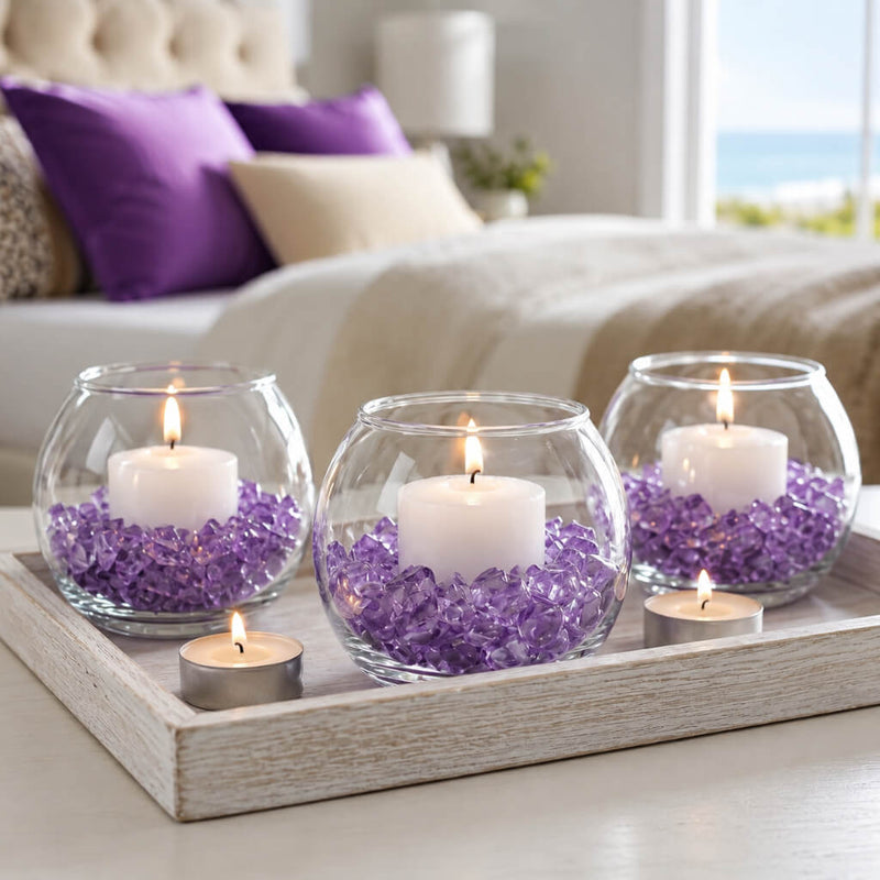 Purple Glass Pebble Vase Filler with candles in fish bowl vases - thumbnail number 5