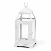 White contemporary metal lantern with clear glass panels on a white backdrop - thumbnail number 1