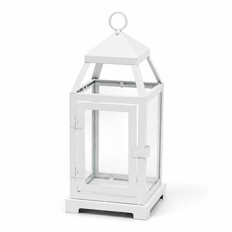 Richland White Contemporary Metal Lantern with Clear Glass - Small