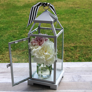 Richland White Contemporary Metal Lantern with Clear Glasses - Large
