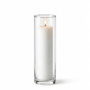 Lit white pillar candle in a Cylinder Vase 3" x 11.75" - thumbnail number 3