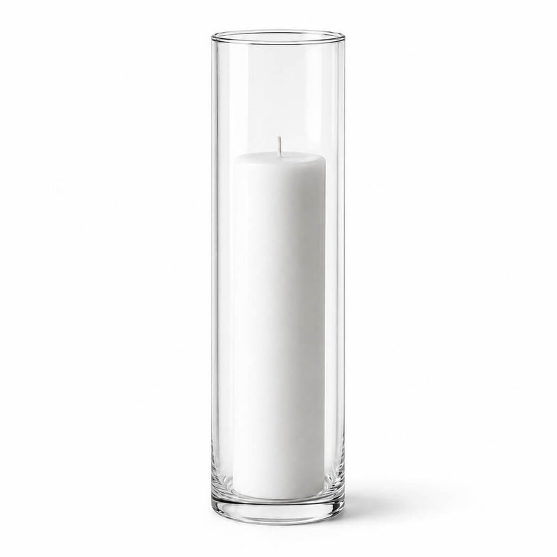 White pillar candle in a Cylinder Vase 3" x 13.75" - thumbnail number 2