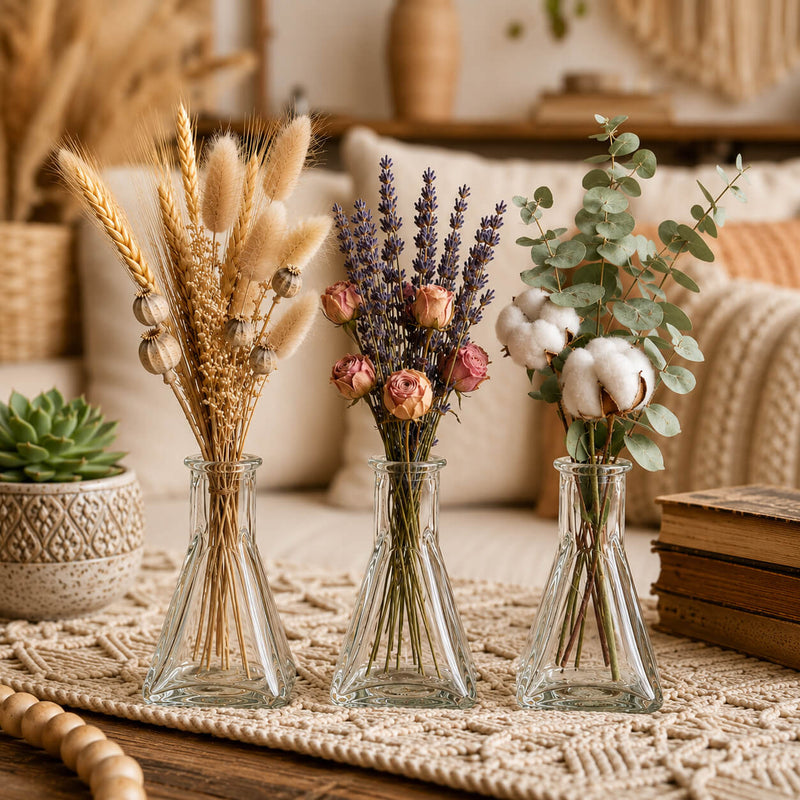 Tempe Bud Vases set of three holding wheat, dried flowers, and eucalyptus on a table - thumbnail number 7
