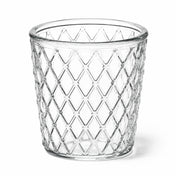 A patterned clear glass Tipper Vase & Candle Holder showing a distinct diamond grid look - thumbnail number 1
