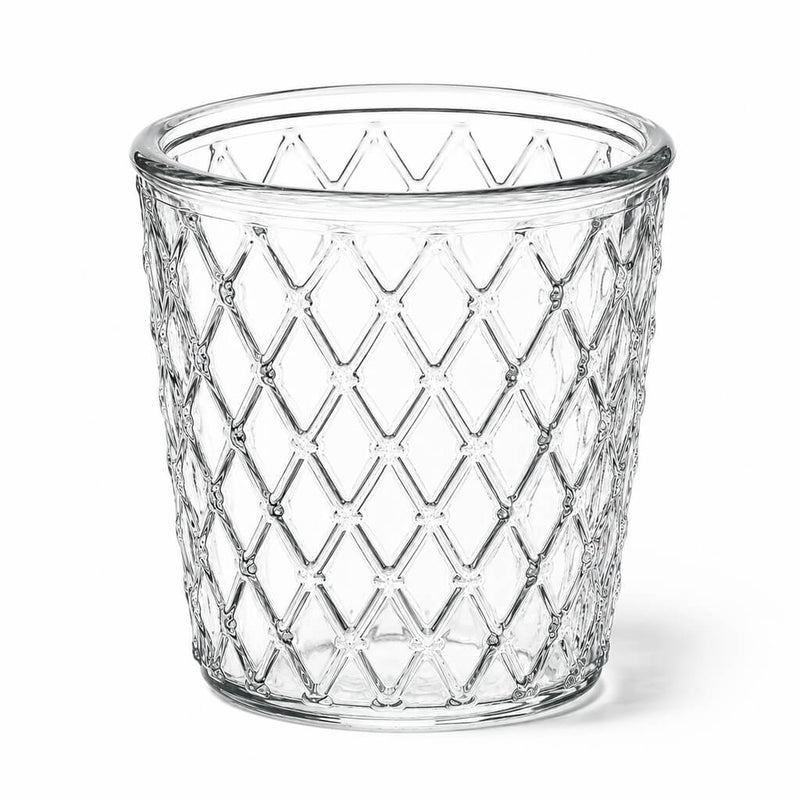 A patterned clear glass Tipper Vase & Candle Holder showing a distinct diamond grid look - thumbnail number 1