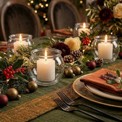 Holiday table centerpiece with candles and greenery - thumbnail number 8