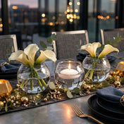 4" bubble vases with calla lilies and a candle on an evening tablescape - thumbnail number 6