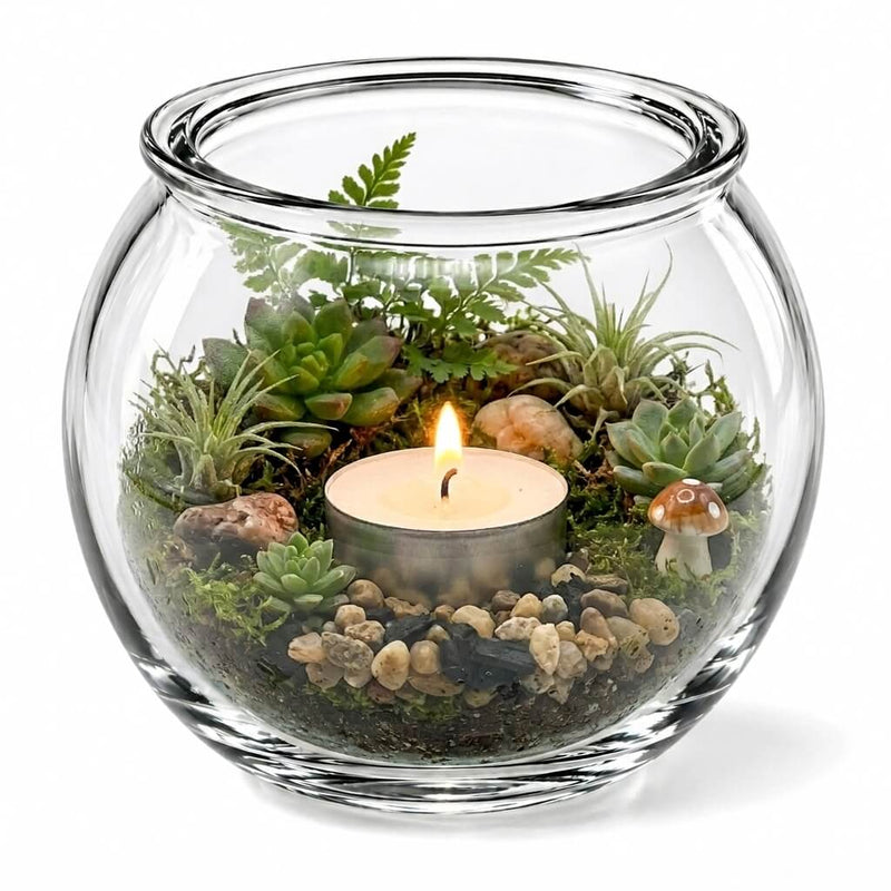 4" bubble vase with a succulent terrarium and tea light candle - thumbnail number 3
