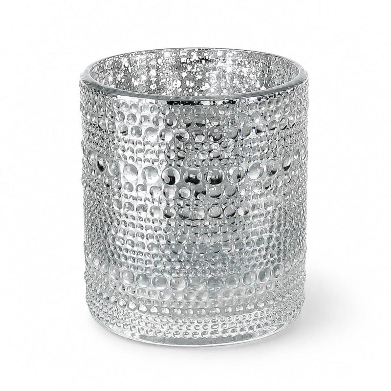 Pearly silver candle holder with textured bubble design on white background - thumbnail number 1