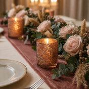 Rose gold mercury candle holders on elegant floral dinner table centerpiece - thumbnail number 5
