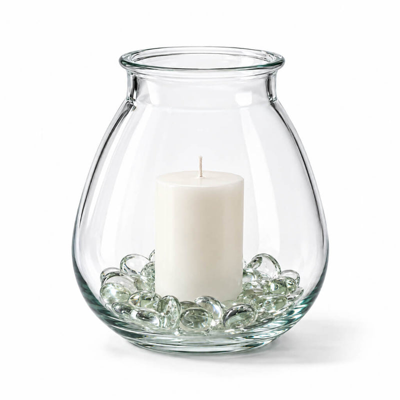 White pillar candle and glass gems inside a Glass Vase Large - thumbnail number 2