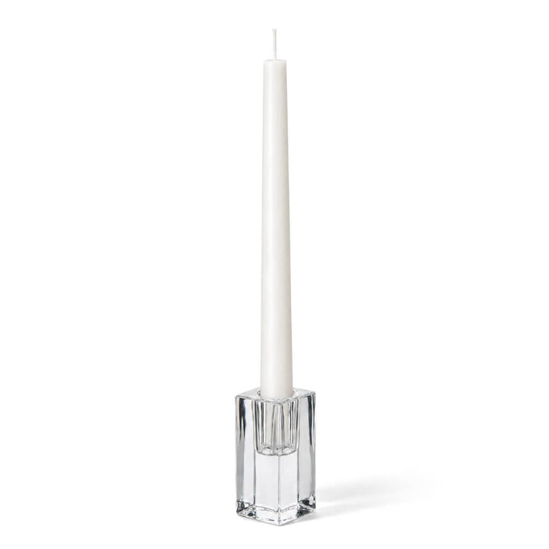 White taper candle in a 3-inch square glass holder on a white background - thumbnail number 2