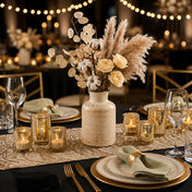 5" ceramic vase holding flowers as centerpiece in a black and gold theme event - thumbnail number 4