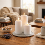 Assorted bullet LED wax candles on cozy wooden living room table decor - thumbnail number 7