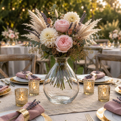 Opal Vase with pastel floral arrangement on a garden event table - thumbnail number 4
