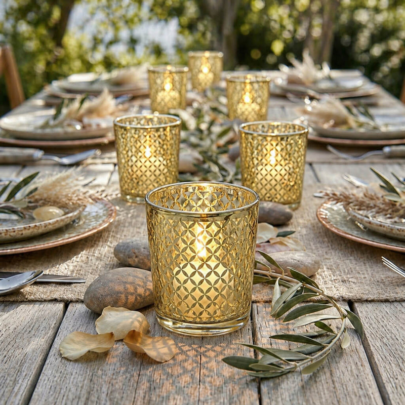 Richland Gold Lattice Glass Holder - Medium Set of 6 - Archived - thumbnail number 5