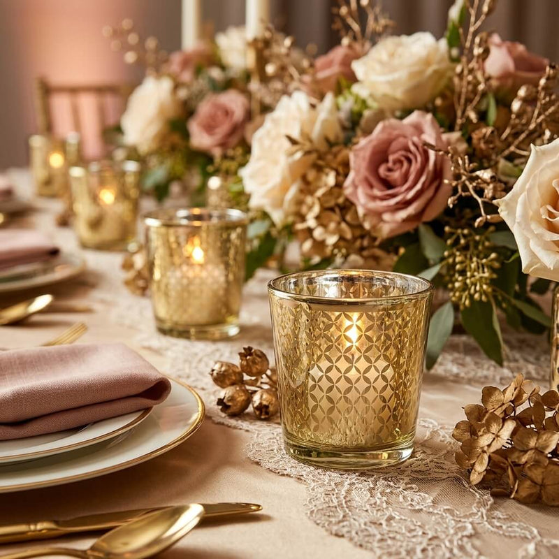 Richland Gold Lattice Glass Holder - Medium Set of 6 - Archived - thumbnail number 6