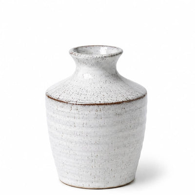 3.25" x 4.5" white speckled bud vase on a white backdrop - thumbnail number 1
