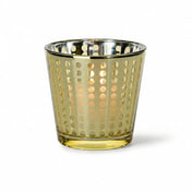 Glowing gold glass dotted votive holder isolated on a white background - thumbnail number 3