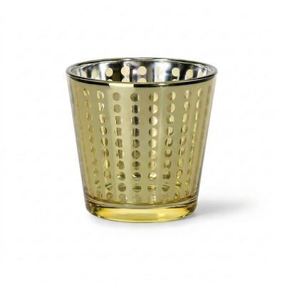 Gold mercury glass votive holder with a polka dot pattern isolated on a white background - thumbnail number 1