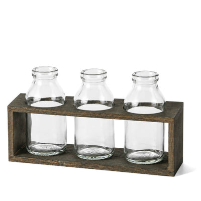 Vintage Milk Bottle Vases With Wooden Stand - thumbnail number 2