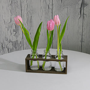 Richland Vintage Milk Bottle Vases With Wooden Stand