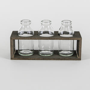Richland Vintage Milk Bottle Vases With Wooden Stand