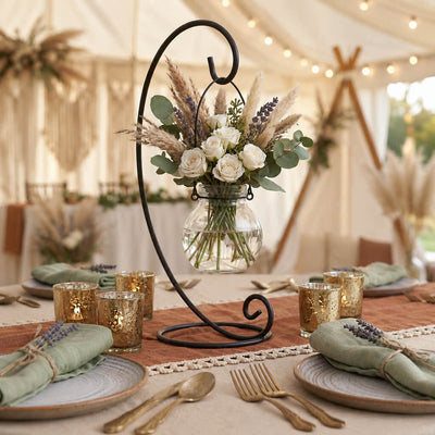 Vintage Jar Hanging Glass Vase with flowers as a centerpiece in a boho table setting - thumbnail number 6