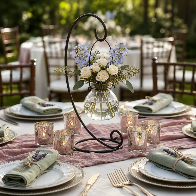 Vintage Jar Hanging Glass Vase with floral centerpiece on a table setting - thumbnail number 4