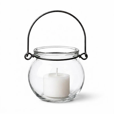 White votive candle inside a Bubble Hanging Glass Vase on a white background - thumbnail number 2