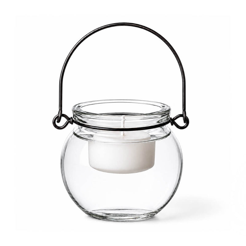 White tealight candle in a Bubble Hanging Glass Vase on a white background - thumbnail number 4