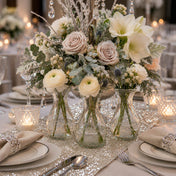 Clear Teardrop Glass Bud Vases with flowers on a luxury tablescape - thumbnail number 3