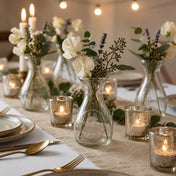 Clear Teardrop Glass Bud Vase with spring flowers on a wedding table - thumbnail number 4